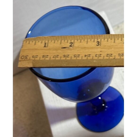 Blue Glass Goblet Wine Glass From Mexico Handcrafted Elegant Design 7.5" Tall - Picture 8 of 8